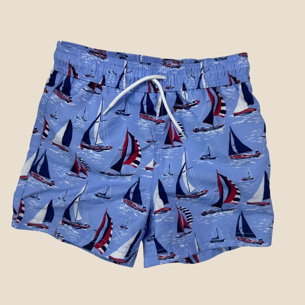Janie and Jack Boys Sailboat Print Swim Trunks Blue Nautical Shorts Size 4 NWOT
